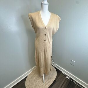 Mable Antropology Tan Sweater Dress Rib Knit Front Tie size Medium